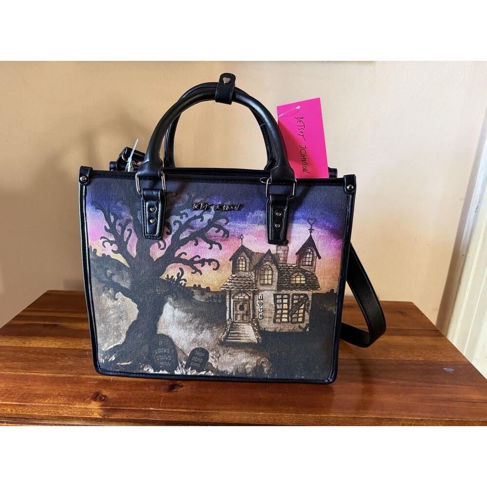 Betsey Johnson Haunted House Halloween Tote Crossbody Bat Bag Whimsical Goth